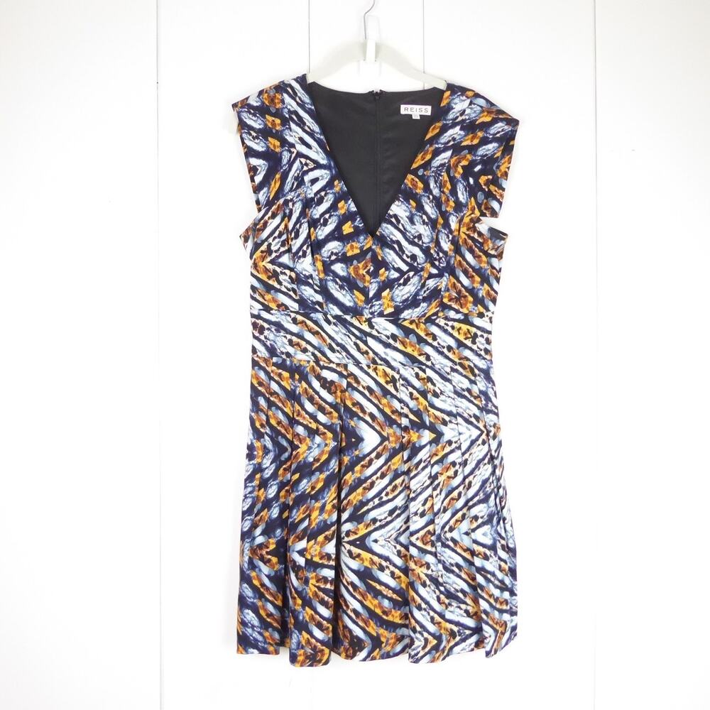 Reiss Dress Womens SZ 6 Amyline Sleeveless Pleated Front Abstract Wedding Casual